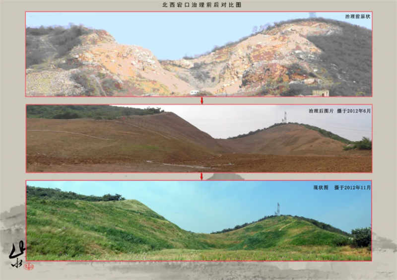 提倡發(fā)展環(huán)保，礦山復(fù)綠前后對(duì)比